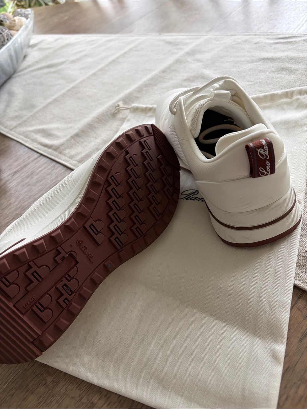Loro Piana women White Leather & Mesh Sneakers with Maroon Accents - Picture 5 of 8